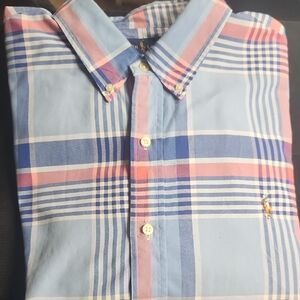 Ralph Lauren Blue and Pink Casual Button Down Shirt